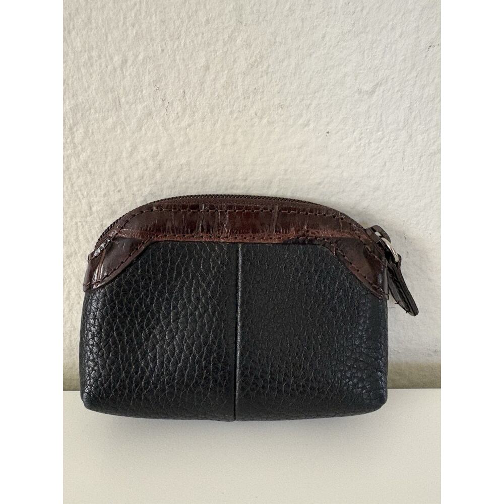 Brighton Heart Small Coin Zip Wallet Purse Leather Black Brown Crocodile Vtg - Picture 5 of 8